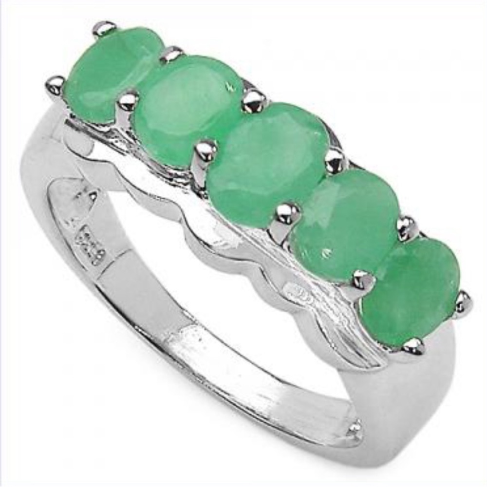 1.85 CTW Emerald•White Gold Rhodium Over Solid Sterling Silver•Designer Ring
